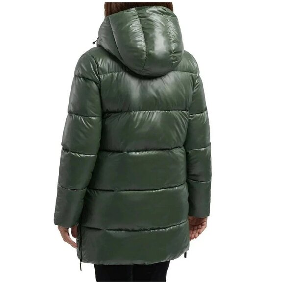NEW Hunter Women's XS Mid Length Puffer Coat Olive Green Full Zip Hooded - Picture 2 of 13